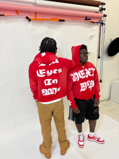 NEXT UP- "ALL EYES ON ME" ZIP-UP HOODIES (SUNFADE RED)
